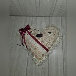 Vtg 80s Handmade Lace Ribbon Heart Shape Pillow Velvet Coquette Victorian Girlie